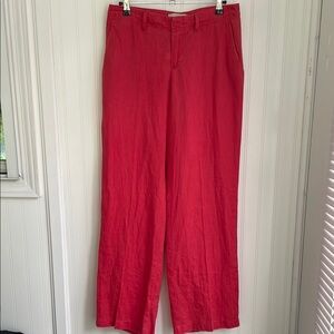 Banana Republic 100% Linen Wide Leg Pants Button Zipper Closure‎ Pockets Coral 0